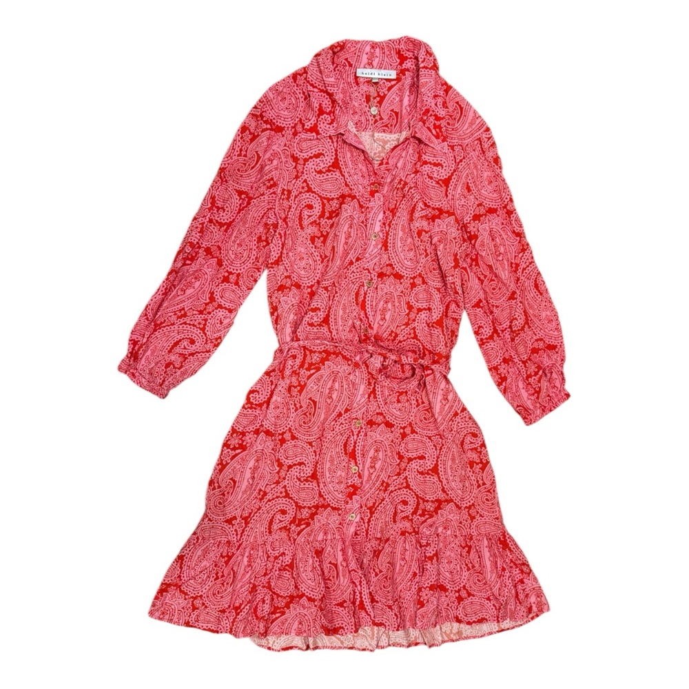 Heidi Klein Tangier Paisley-Print Mini Shirt Dress In Red And Pink Size L Mini - Picture 2 of 10